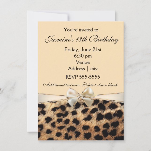 Leopard Cheetah Imprimer Blanc Bow Glam Invitation (Devant)