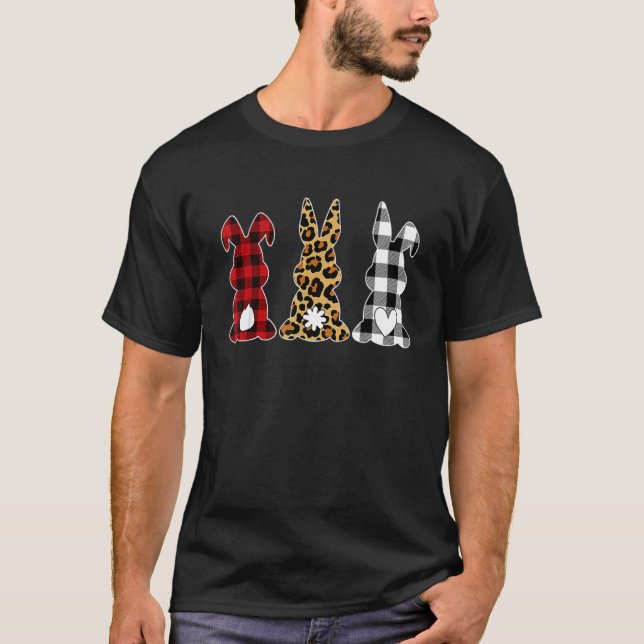 Leopard Cheetah Plaid Bunny Rabbit Funny Easter Ho T-Shirt (Front)