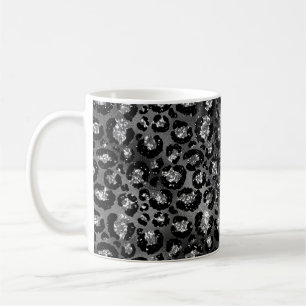 Leopard Cheetah Print Black Silver Grey Coffee Mug