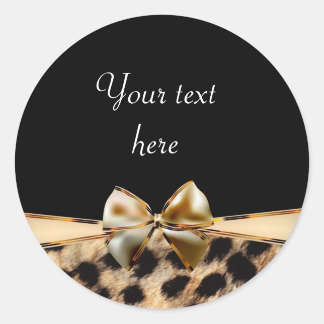 Leopard Cheetah Print Bow Birthday Party Stickers (Front)