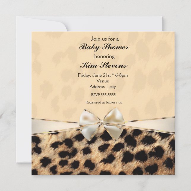 Leopard Cheetah Print Bow Party Shower Invitation (Front)