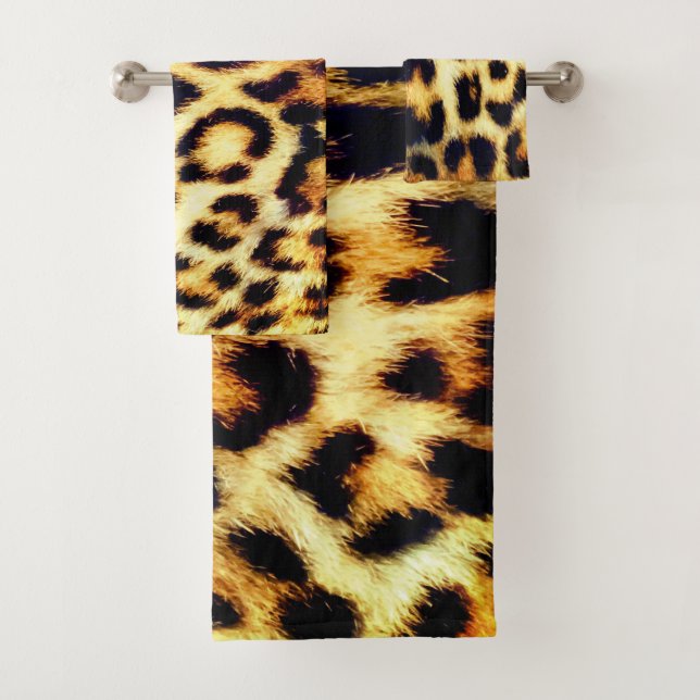 Leopard Cheetah Print Faux Fur Bath Towel Set (Insitu)