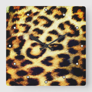 Leopard Cheetah Print Faux Fur with Dots Square Wall Clock