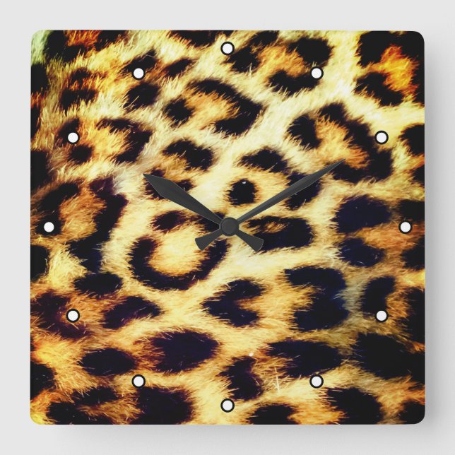 Leopard Cheetah Print Faux Fur with Dots Square Wall Clock (Front)