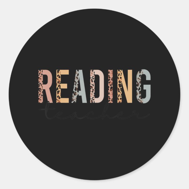 Leopard Cheetah Print Reading Teacher Fun Back To  Classic Round Sticker (Front)