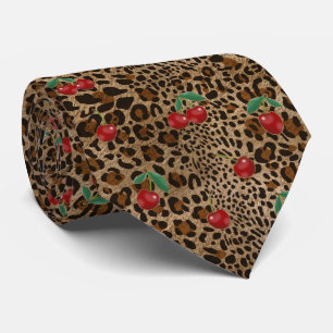 Leopard Cheetah Print Red Cherry Pattern Tie