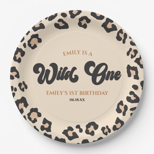 Leopard Cheetah Print Wild One 1st Birthday Party Paper Plate (Front)