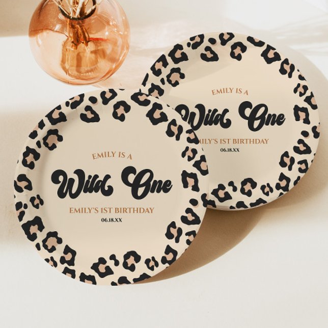 Leopard Cheetah Print Wild One 1st Birthday Party Paper Plate (Creator Uploaded)