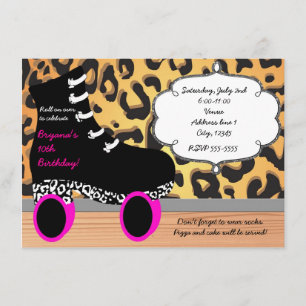 Leopard Cheetah Roller Skate Skating Invitation