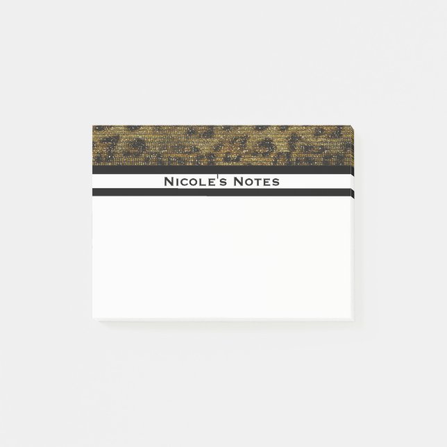 Leopard Cheetah Sparkle Glam Trendy Personalized Post-it Notes (Front)