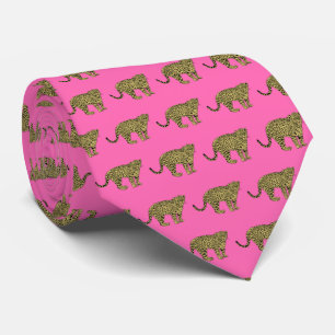 Leopard Cheetah Spotted Cat Drawing Hot Pink Tie
