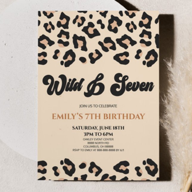 Leopard Cheetah Wild & Seven 7th Birthday Party Invitation (Creator Uploaded)