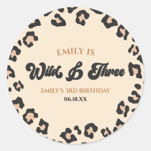 Leopard Cheetah Wild & Three 3rd Birthday Party Classic Round Sticker