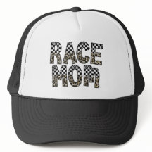 Leopard Chequered Flag Print Race Mom Trucker Hat