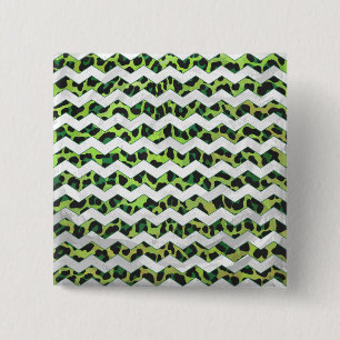 Leopard Chevron Black and Green Print 2 Inch Square Button