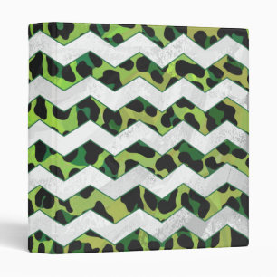Leopard Chevron Black and Green Print Binder
