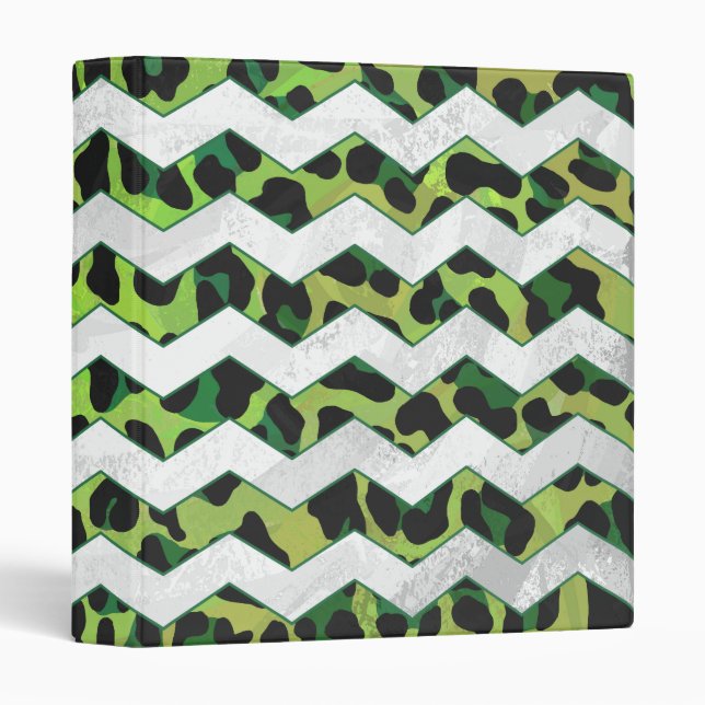 Leopard Chevron Black and Green Print Binder (Front/Spine)
