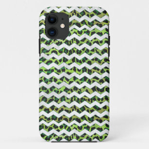 Leopard Chevron Black and Green Print iPhone 11 Case