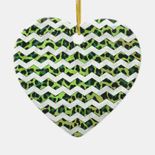 Leopard Chevron Black and Green Print Ceramic Ornament