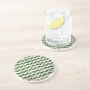 Leopard Chevron Black and Green Print Coaster