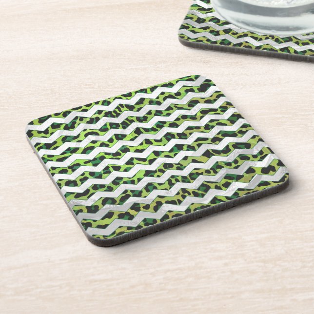 Leopard Chevron Black and Green Print Coaster (Left Side)