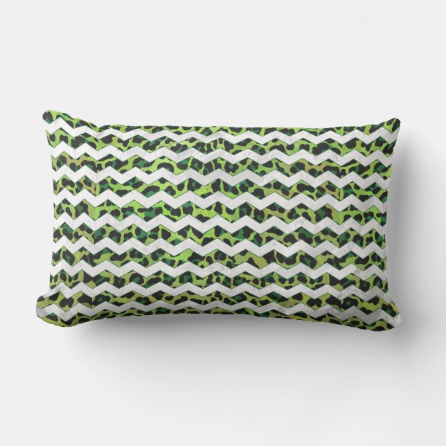 Leopard Chevron Black and Green Print Lumbar Pillow (Front)