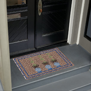 Leopard  Chinoiserie Ginger Jar Doormat Rug
