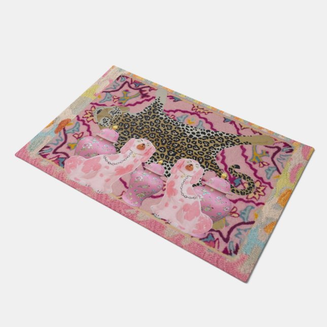 Leopard Chinoiserie Ginger Jar jars Doormat Rug  (Angled)