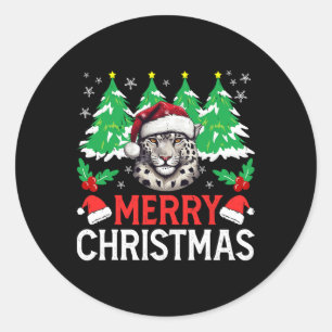 Leopard Christmas Pajama Costume For Xmas Holiday  Classic Round Sticker
