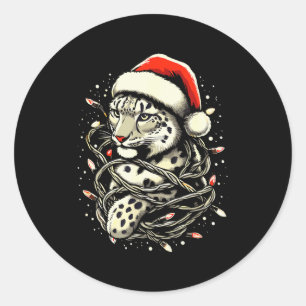 Leopard Christmas Santa Hat Christmas Lights Women Classic Round Sticker