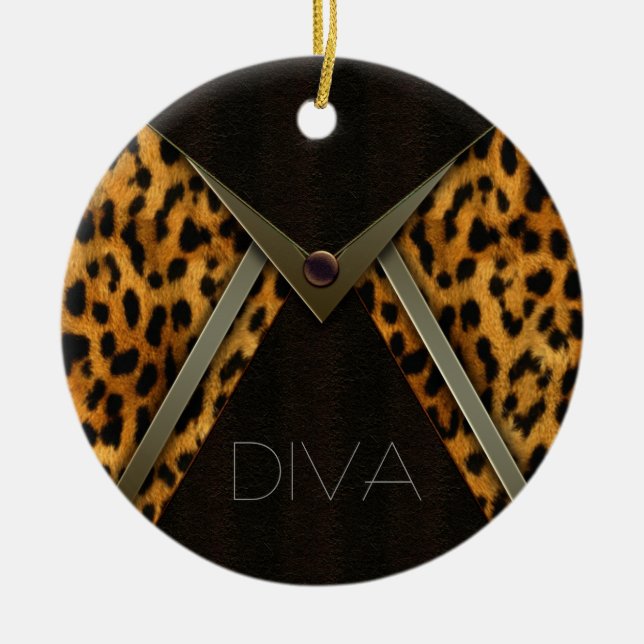 Leopard Christmas Tree Onaments Ceramic Ornament (Front)