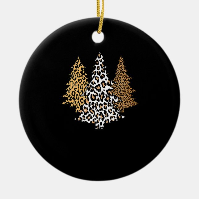 leopard christmas trees cheetah animal print gift ceramic ornament (Front)