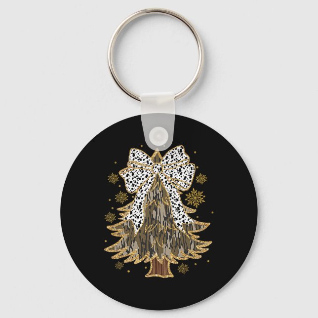 Leopard Coquette Bow Camo Christmas Tree Hunting G Keychain (Front)