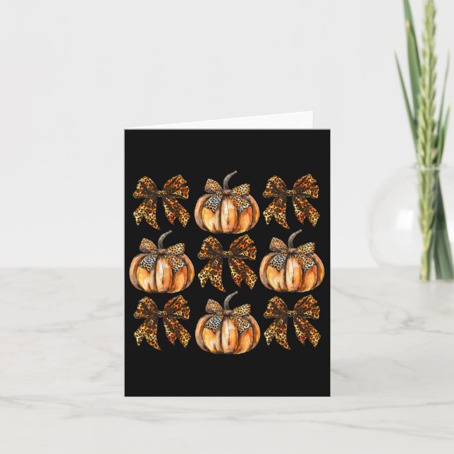 Leopard Coquette Bow Pumpkin Thanksgiving Autumn F Card (Front)