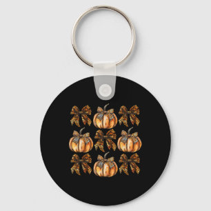 Leopard Coquette Bow Pumpkin Thanksgiving Autumn F Keychain