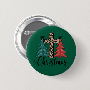 Leopard Cross Christmas Trees Christian  2 Inch Round Button