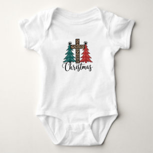 Leopard Cross Christmas Trees Christian Baby Bodysuit