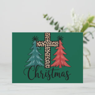 Leopard Cross Christmas Trees Christian  Holiday Card