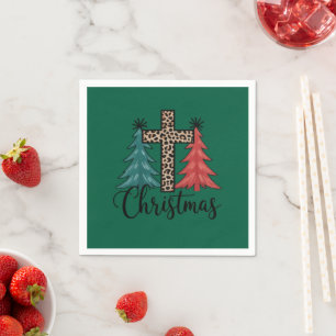 Leopard Cross Christmas Trees Christian Napkin