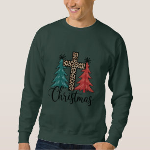 Leopard Cross Christmas Trees Christian  Sweatshirt