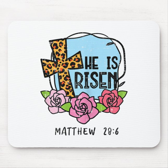 Leopard Cross He Is Risen Easter Jesus Religious W Mouse Pad (Front)