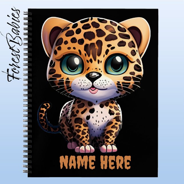 Leopard Cub Kitty Cat Jungle Safari Animal Notebook (Leopard, Customizable ForestBabies 8.5"x11" Notebook - Front)