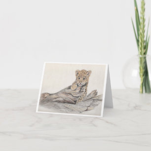 Leopard Cub on a Broken Tree Note Card
