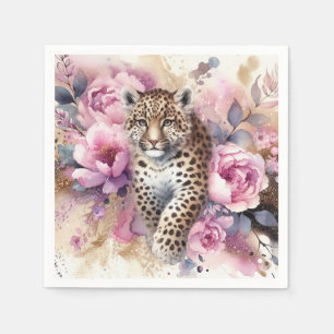 Leopard Cub & Roses Napkin