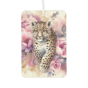 Leopard Cub & Roses Paper Coaster Air Freshener