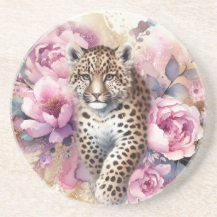 Leopard Cub & Roses Stonewear Coasters
