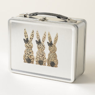 Leopard Cute Bunny Bow Funny Christian Easter Day  Metal Lunch Box