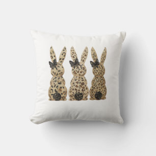 Leopard Cute Bunny Bow Funny Christian Easter Day  Throw Pillow
