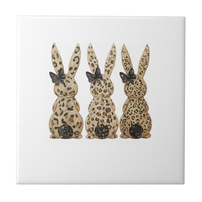 Leopard Cute Bunny Bow Funny Christian Easter Day  Tile (Front)