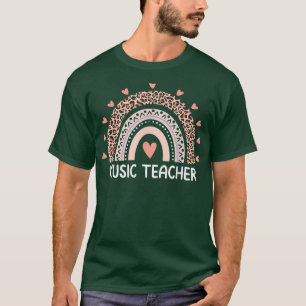 Leopard Cute Rainbow Music Teacher Back To School T-Shirt
